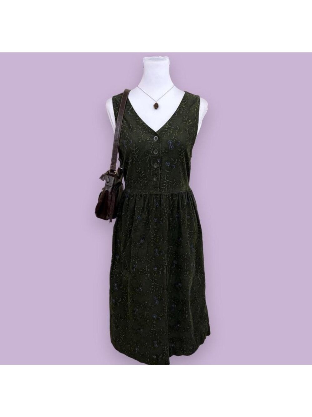 90s floral corduroy cottagecore dress